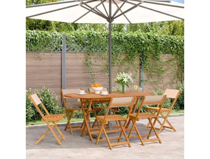 DYRJDJWIDHW Klappbar Massives Akazienholz Beige 6 Stück Gartenstühle 6 Stk. Klappbar Beige Stoff Massivholz Akazie Balkon Terrassen Stühle Falten Sitzgruppe