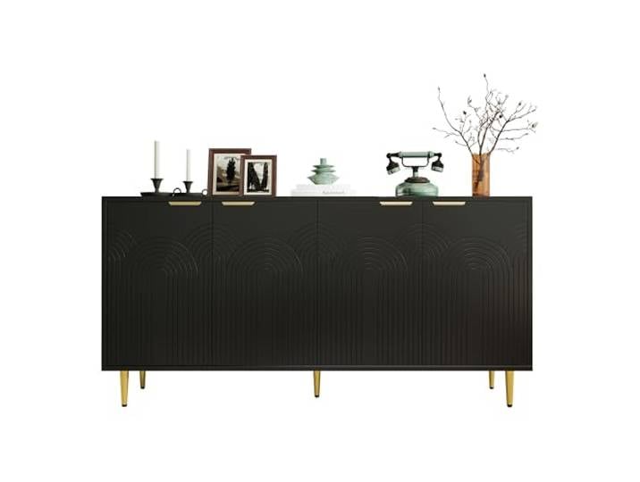 SOFTWEARY Sideboard mit Türen, Breite 160 cm, Wohnzimmerschrank, Mehrzweckschrank, Aufbewahrungsschrank, matt (schwarz)