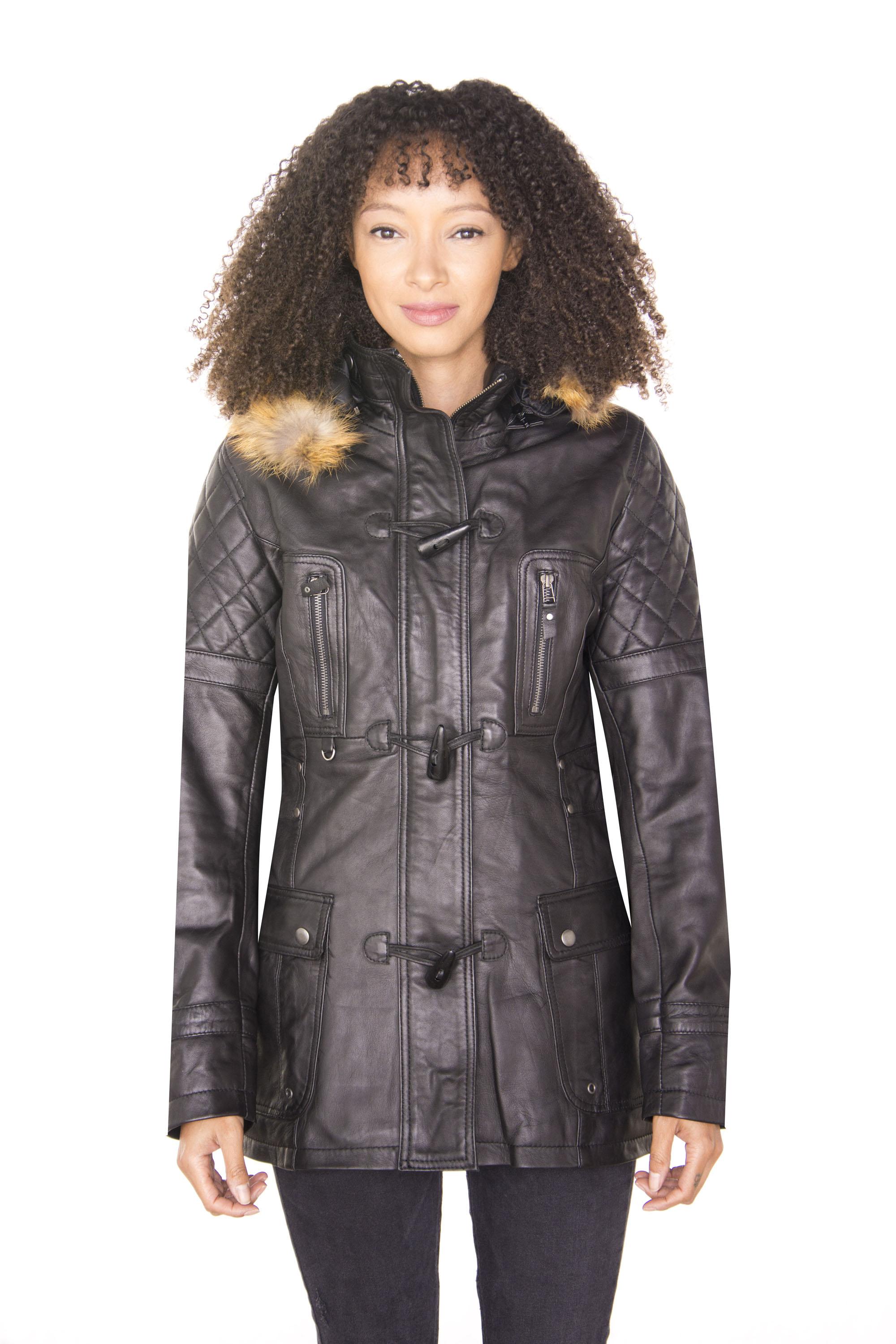 Damen-Parkajacke aus gestepptem Leder – Brüssel