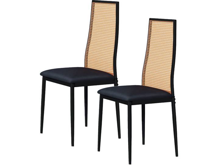 Set aus 2 Vintage-Esszimmerstühlen aus synthetischem Rattan, Rattan-Rückenlehne, gepolsterter Sitz, für Esszimmer, Wohnzimmer, Schlafzimmer