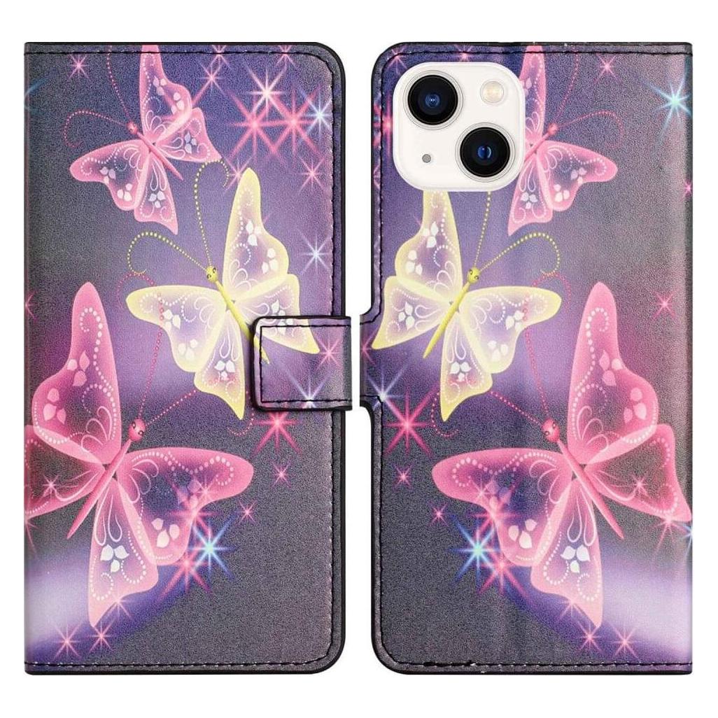 Cover-Discount iPhone 14 Plus - Leder Etui Hülle Schmetterling violett (Apple iPhone 14 Plus) (660107413G)