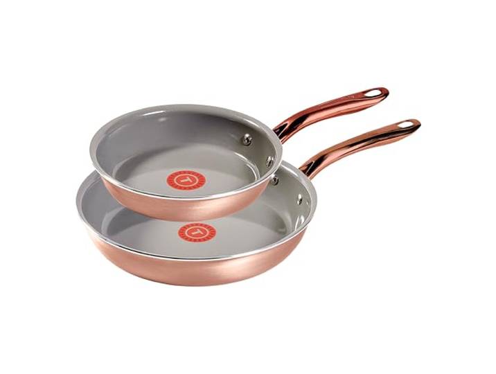 T-Fal Preserve Keramik-Antihaft-Pfannen-Set, 21,6 cm und 27,9 cm, ofenfest bis 176 °C, InoCeram Glide-Technologie, Bratpfanne, Töpfe und Pfannen, Roségold