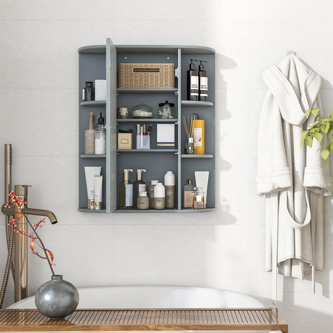 17 Stories 59 mm W 70 mm H Wall Mounted Framed Mirrored Bathroom Cabinets Shelves with Mirror Grey 70mm H