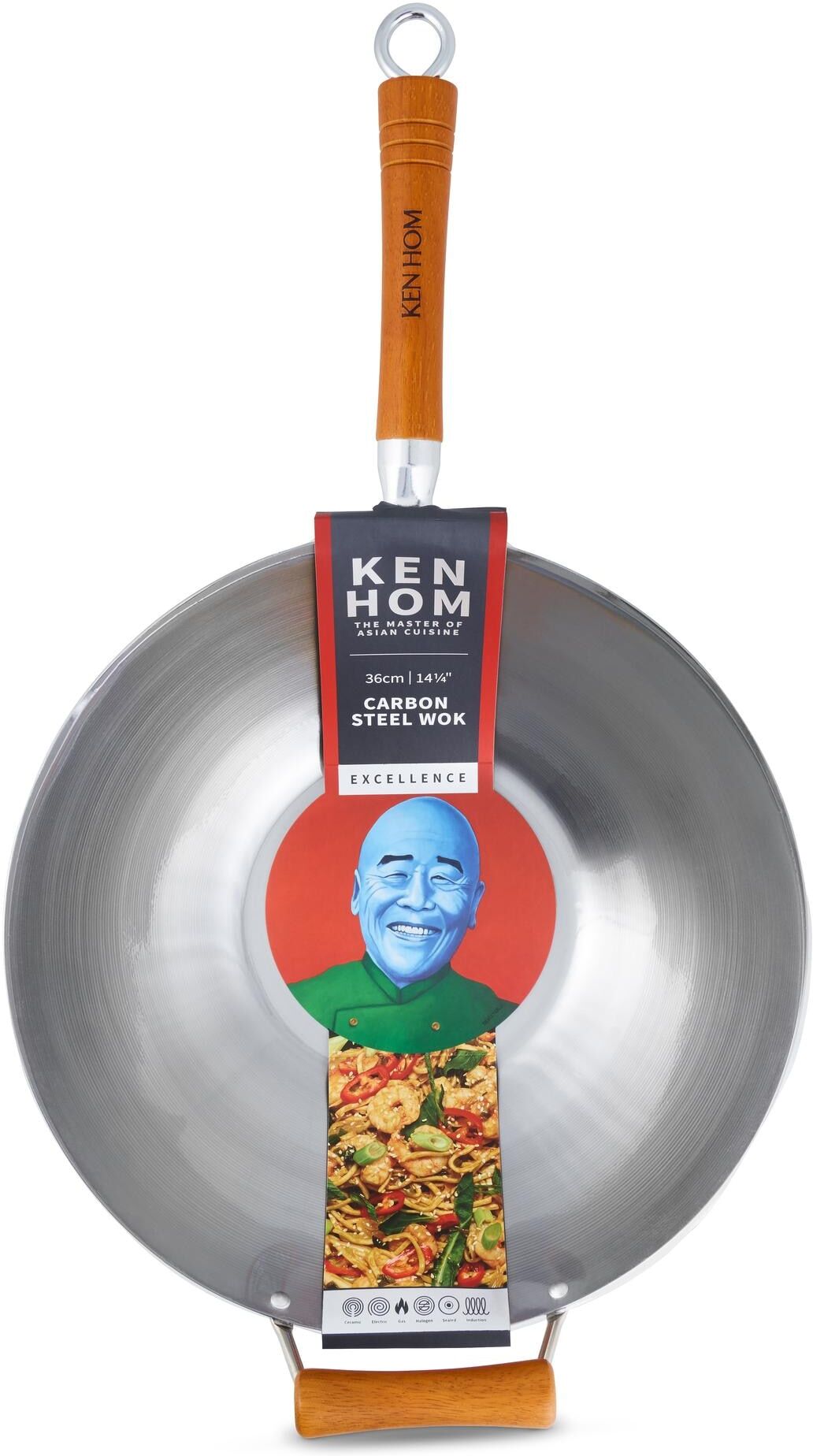 Wok KEN HOM "Hom Excellence Wok Karbonstahl 36 cm", schwarz, Ø:36cm, Pfannen, Wok schwarz Ø 36cm