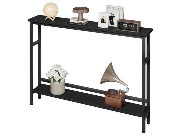 Table console fine de 15 cm pour petits espaces console étroite à 2 niveaux avec étagère réglable entrée couloir foyer noir