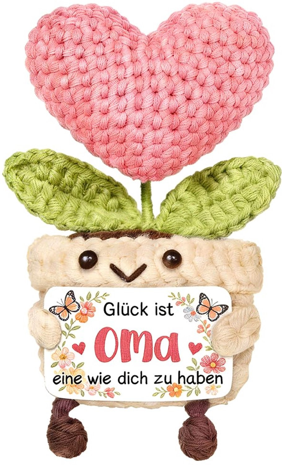 Hartvormige Wol Bloem met Energiekaart - Creatief Cadeau voor Oma