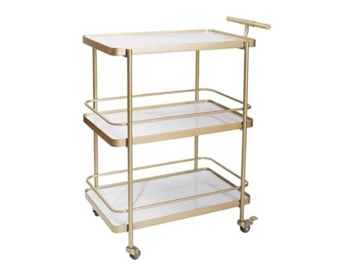 DFHetFH Rollwagen 3-stufiger Metallwagen Mit Rädern, Mobiler Rollwagen, Catering-Wagen, Servicewagen, Snackwagen, Tee-/Küchen-Aufbewahrungswagen Küchenwagen(Gold+White)