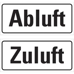 Hinweisschilder, Abluft / Zuluft, 40 x 90 mm, Folie - je 1 Stück - 90x80 mm Folie selbstklebend
