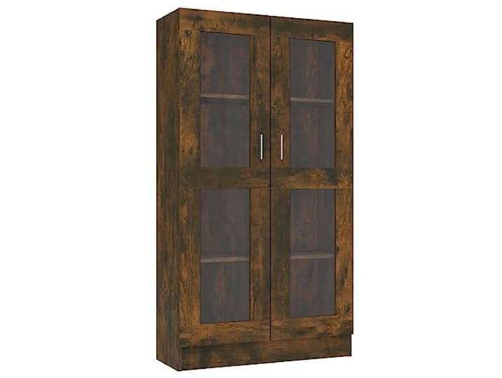 Kaorsrow Vitrinenschrank Räuchereiche 82,5x30,5x150 cm Standregal Elegantes Standregal in Räuchereiche-Optik mit 2 Glastüren und 4 Fächern für Wohnzimmer, Flur oder Home Office.