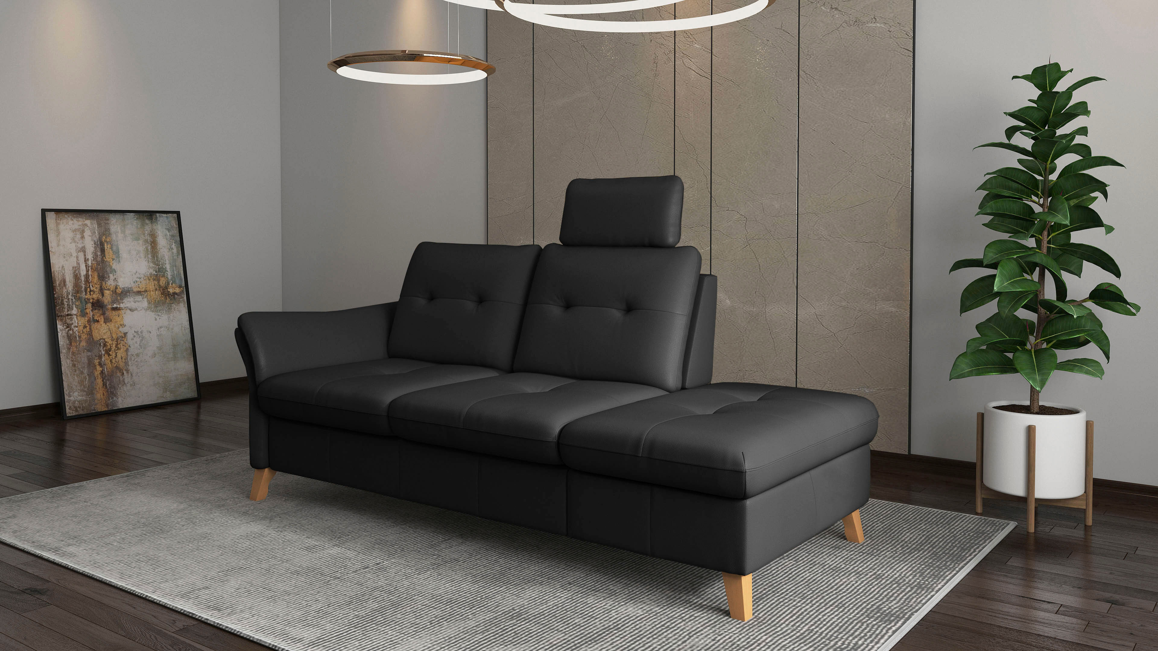 Recamiere SIT & MORE "Göteborg", schwarz, B:210cm H:90cm T:92cm, Sofas, Recamiere, inklusive Federkern