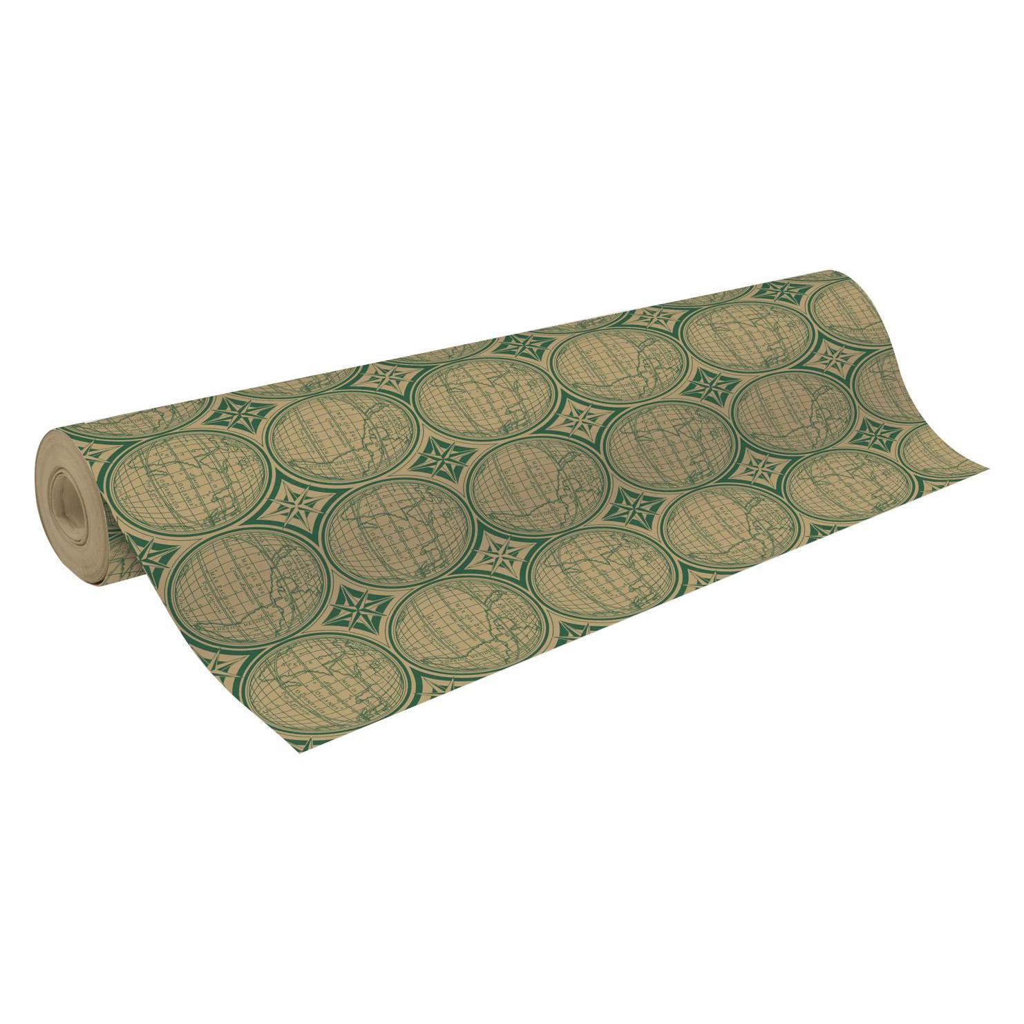 Clairefontaine Geschenkpapier, Kraft 70g, Geschenkpapierrolle 50x0,70m, Weltkarte - Grün (223932C)