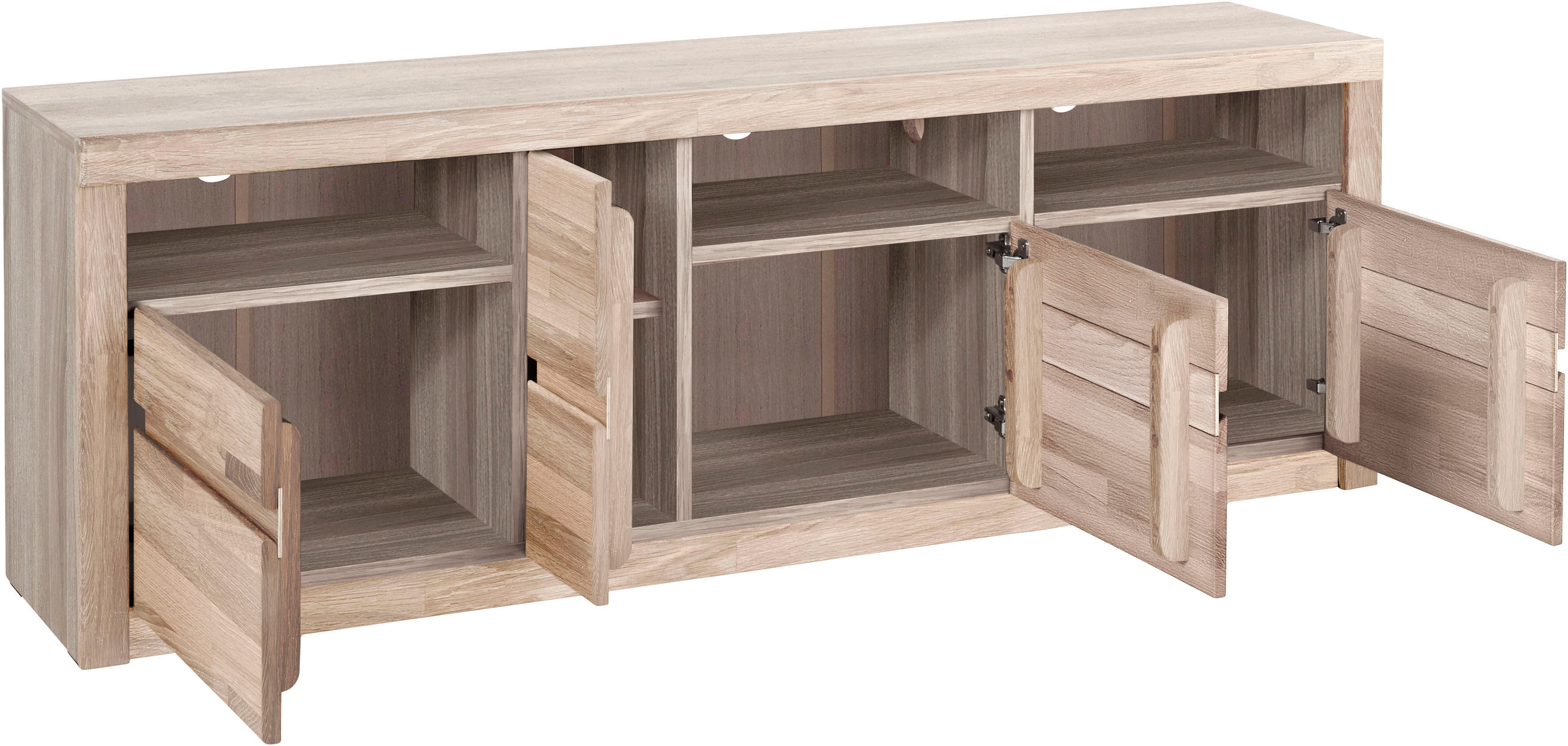 GOODproduct "Silkeborg" Breite 160 cm eiche weiß gekalkt teilmassiv B/H/T: 160cm x 55cm x 35cm, Holzwerkstoff eichefarben weiss gekalkt (Korpsu) / Massivholz Eiche weiss gekalkt (Front)