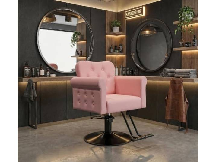 GarveeHome Friseurstuhl 360-Grad-Drehung, Hydraulischer Barberstuhl mit Fußstütze, Barber Chair Höhenverstellbar, 330kg Belastbar Friseursessel für Schönheitssalon, Rosa
