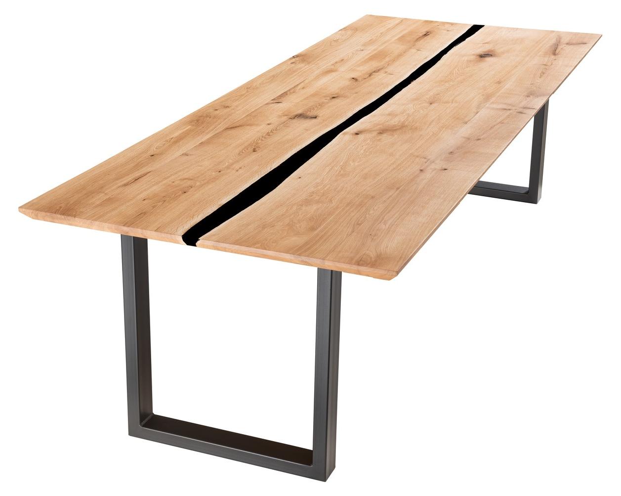 Esstisch Unikattisch 100 x 220 x 75 cm Wildeiche Metall Harz Natur Schwarz