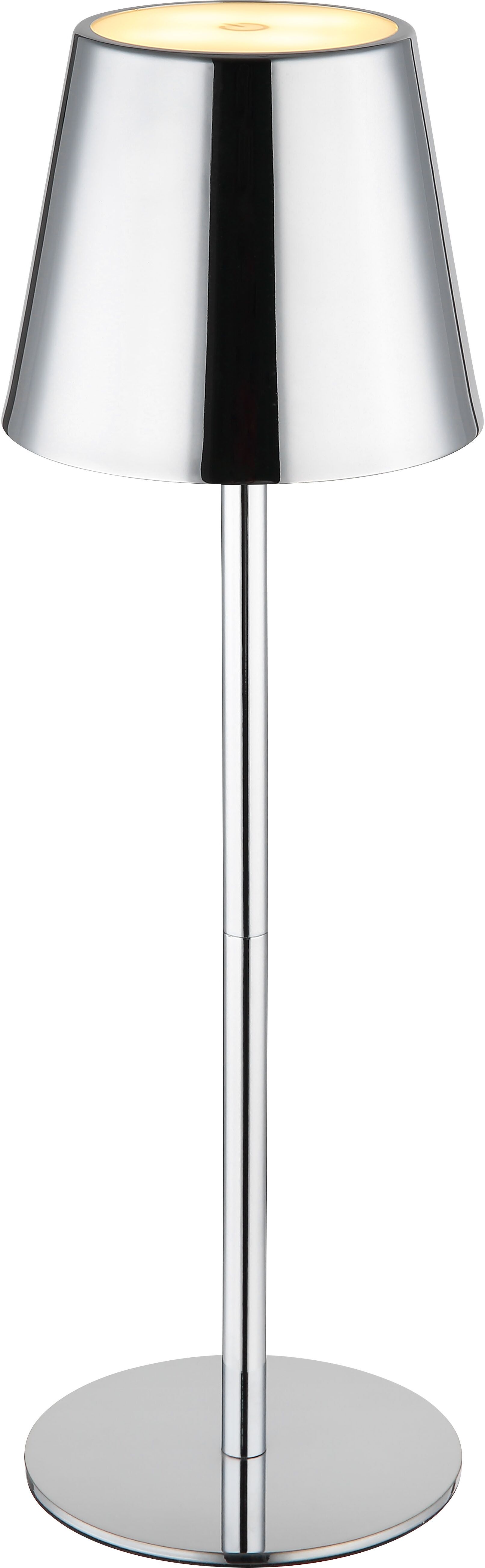 GOODPRODUCT LED Tischleuchte "Alennia Akkuleuchte inkl. Flaschenaufsatz", chromfarben, 1, Ø 11,5cm H: 35,5cm, 1 Stk., Leuchten, stufenloser Touchdimmer, Farben fixierbar, USB-C, Akkulampe, CCT, LED Tischleuchte chromfarben 1, Ø 11,5cm H: 35,5cm, 1 Stk.