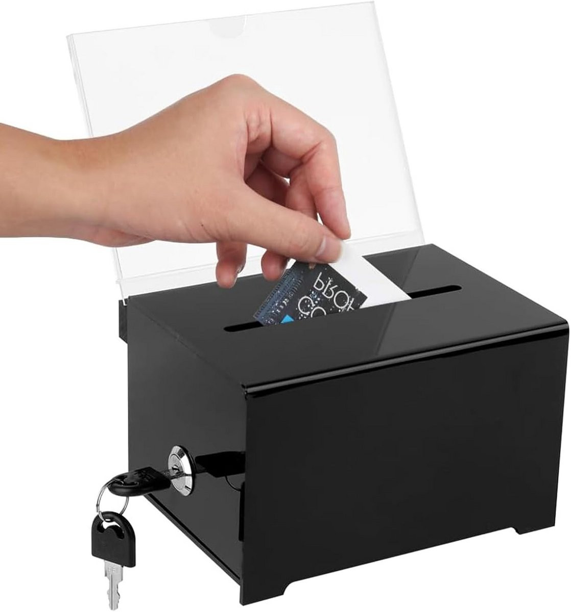 Vergrendelbare Acryl Box voor Suggesties, Stemmen of Donaties inclusief Sleutels