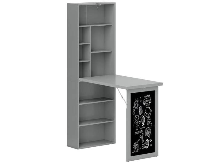 Bureau informatique pliable avec rangement en métal gris foncé