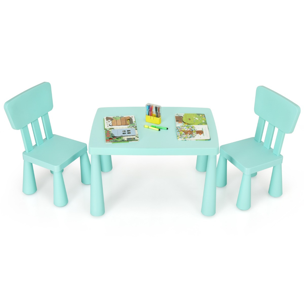 Costway Kindertafelset van 3 delen met tafel en 2 stoelen, Groen