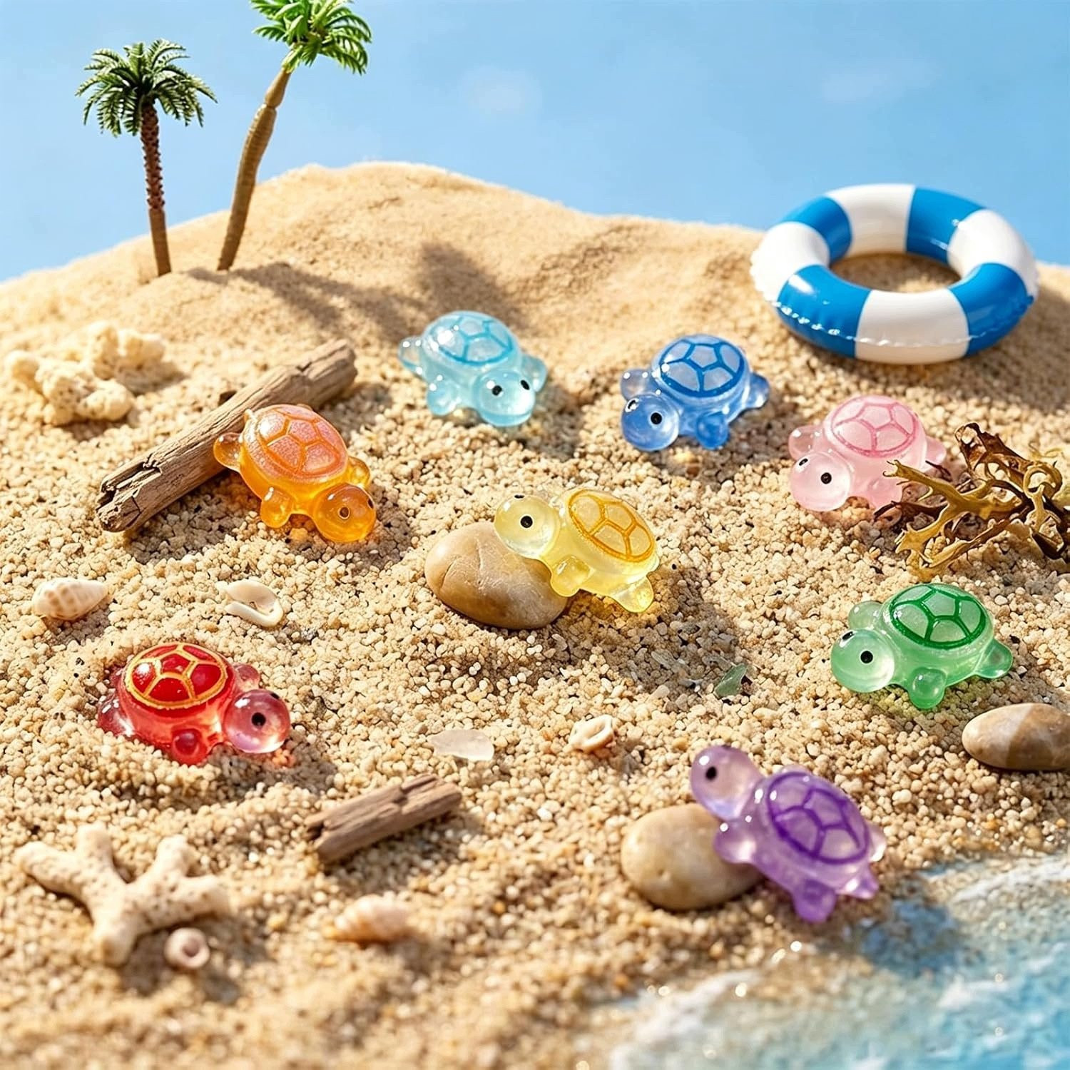 Set van 200 miniatuur gloeiende schildpadjes van hars voor tuindecoratie