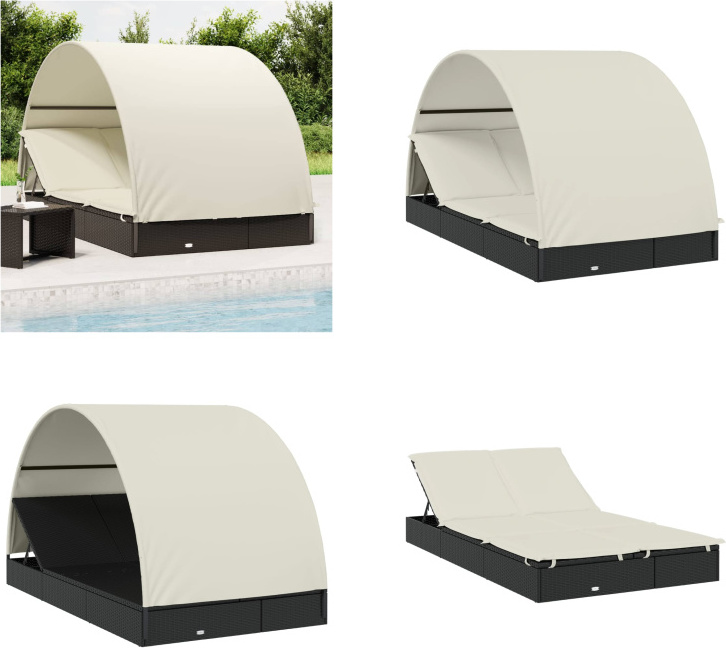vidaXL Sonnenliege für 2 Personen mit Runddach Schwarz 211x112x140 cm - Sonnenliege - Sonnenliegen - Sonnenbett - Tagesbett