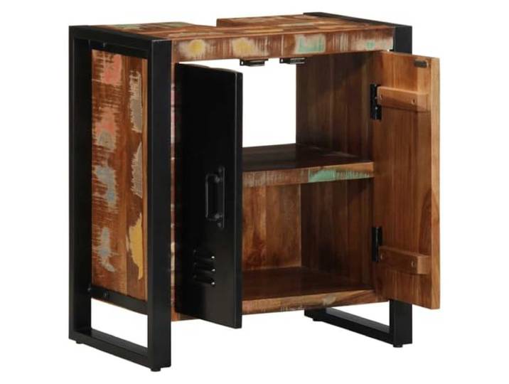 KTHLBRH Badezimmerschrank braun Massivholz mit Türen Robuste Eisen-Konstruktion, verstellbare Einlegeböden, D-Griffe, minimalistisches Design