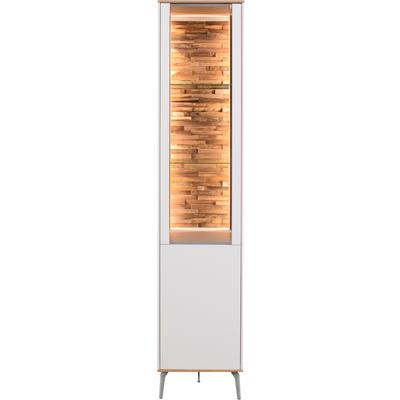 Standvitrine MÄUSBACHER "Faro", weiß (ice weiß supermatt, asteiche), B:43cm H:193cm T:42cm, Schränke, Standvitrine, Faro Standvitrine B 43 cm, inkl. Beleuchtung, Push to open, Metallfüße