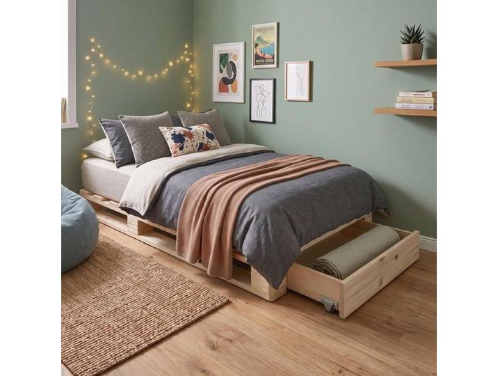 Palettenbett Ganta Kiefer Massivholz mit Schubkasten 90x200cm