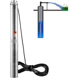VEVOR Tiefbrunnen-Tauchpumpe, 750 W, 230 V, 60 Hz, 7,1 m3/h max. Durchfluss, 75 m max. Förderhöhe, mit 9,1 m Stromkabel, Edelstahl-Wasserpumpe für Industrie, Bewässerung und Heimgebrauch, IP68-Wasserschutzklasse
