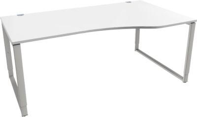 Schäfer Shop Genius Freiformschreibtisch MODENA FLEX, Bügelfuß, manuell höhenverstellbar, Ansatz rechts, B 1800 mm, weiß