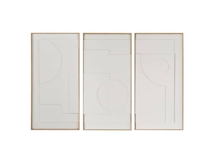 Abstrakte Triptychon-Leinwände mit ecrufarbenen Reliefs, 180 x 120 cm