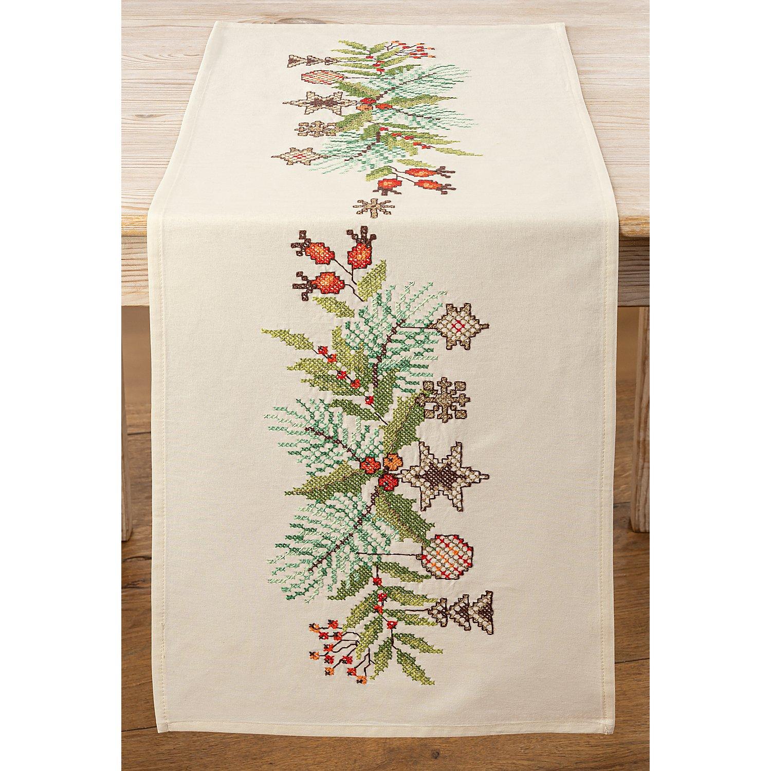 Stickläufer "Weihnachtsgirlande"