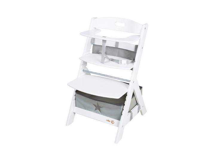 roba® Hochstuhl Liv Up - mitwachsender Treppenhochstuhl - bis 70kg belastbar (Set mit Hochstuhl Organizer), höhenverstellbar & nachhaltig - aus FSC-zertifiziertem Holz - Weiß