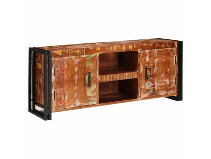 TV-Schrank mit Tür Mehrfarbig 120 x 33 x 50 cm Massives Altholz Massives Altholz, schwarze Eisenbeine, viel Stauraum, rechteckiger Schnitt, für Innenbereich