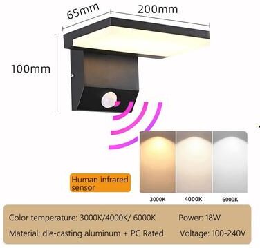 Inspire Curations IP65 Motion Sensor Outdoor Wall Light Adjustable Aluminum Auto On Off Security Lamp black On Sensor Cool White
