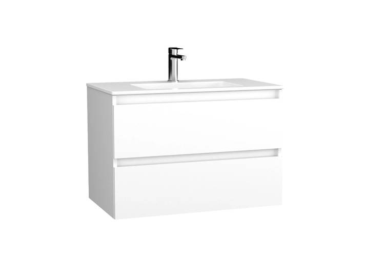 BADEDU GERS Waschbecken mit Unterschrank 80 cm breit, Weiß, Waschbecken Keramik Weiß