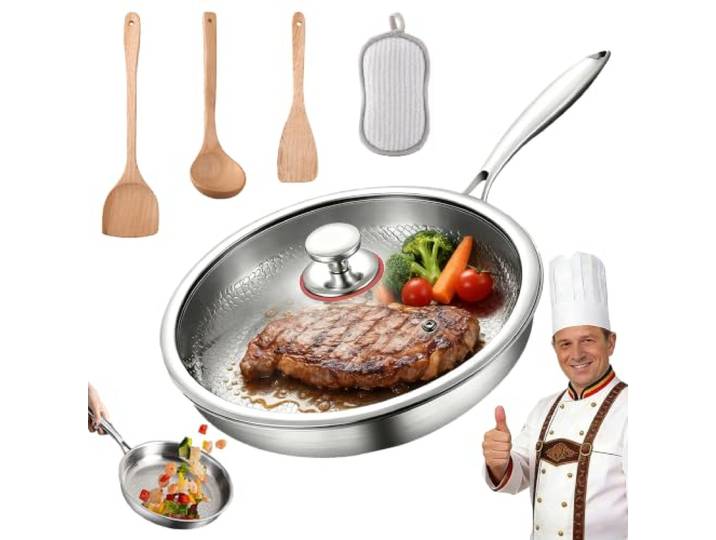 Titan Pfanne, 2027 Neu Titanium Pan Uncoated, 22–32 cm (Mit Deckel,28cm) Titan Bratpfanne mit Deckel, Kratzfest, Antihaftbeschichtete Bratpfanne, für Induktion, Alle Herdarten, Ofenfest