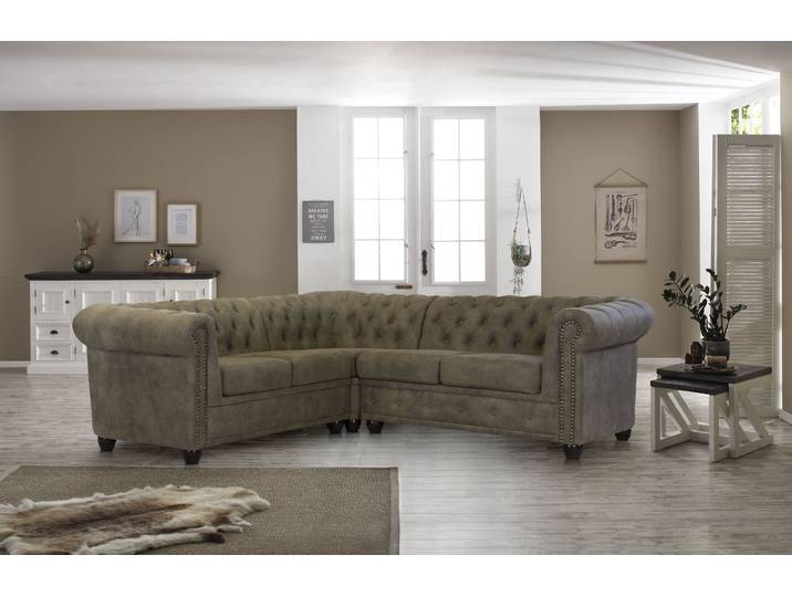 Chesterfield-Sofa HOME AFFAIRE Rysum L-Form , grau (stone), B:208cm H:72cm T:208cm, Luxus-Microfaser Lederoptik (100% Polyester);Kunstleder, Sofas, Chesterfield-Optik, gleichschenklig