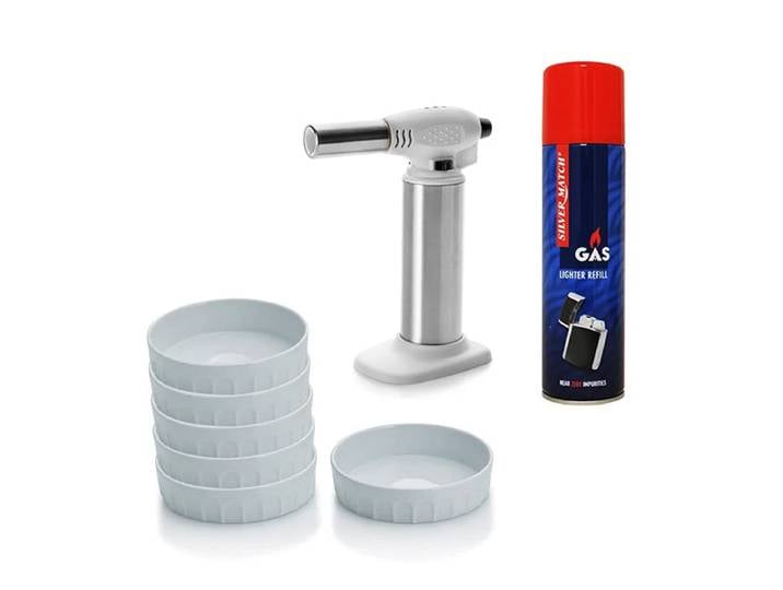 Lot 6 coupelles, chalumeau Elégance Ibili et recharge de gaz butane