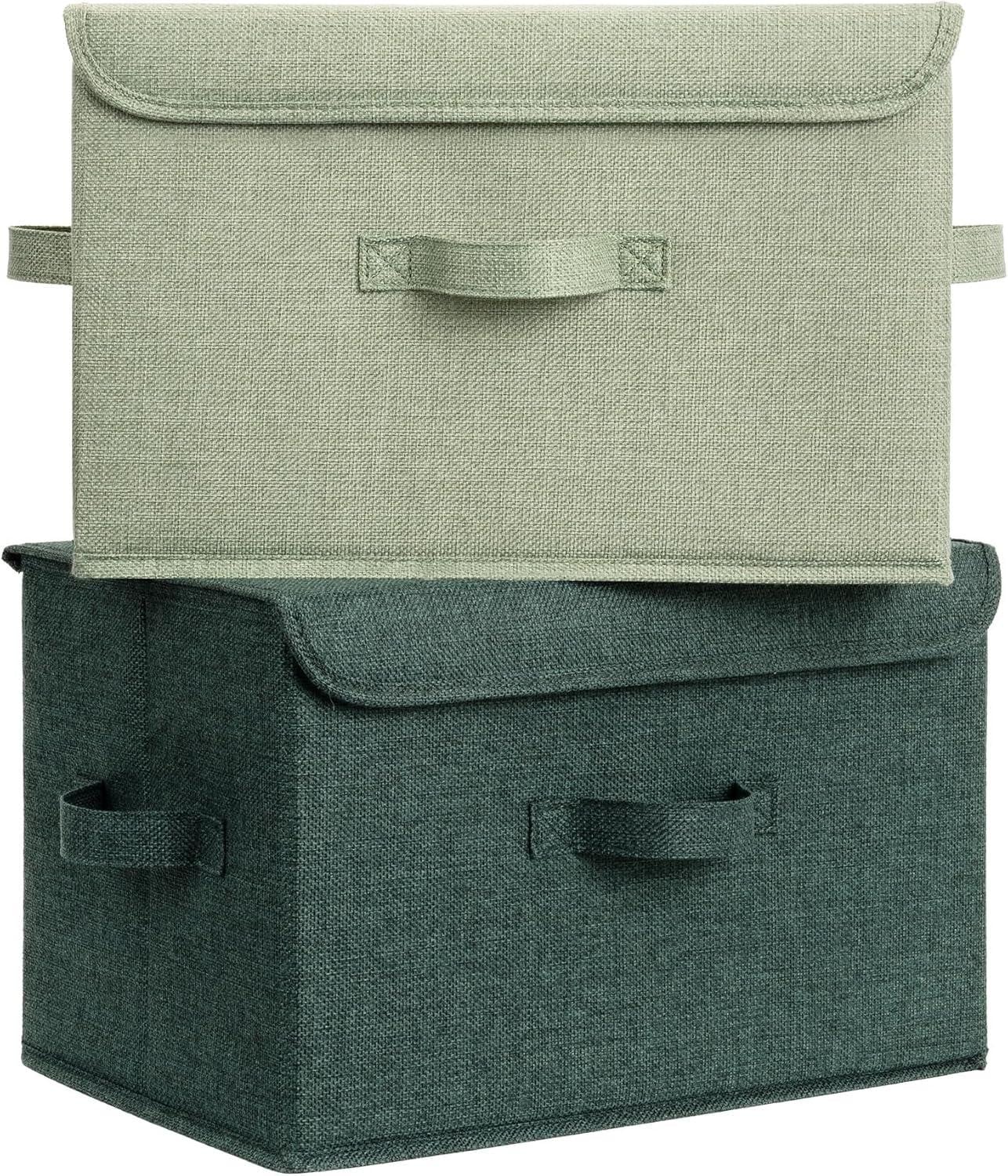 Solid Opbergdozen met deksel voor kleding, set van 2, groen, textiel