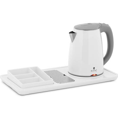 Royal Catering Professioneller Hotel-Wasserkocher - weiß - 1,2 L - 1800 W – mit Kaffee- und Teestation