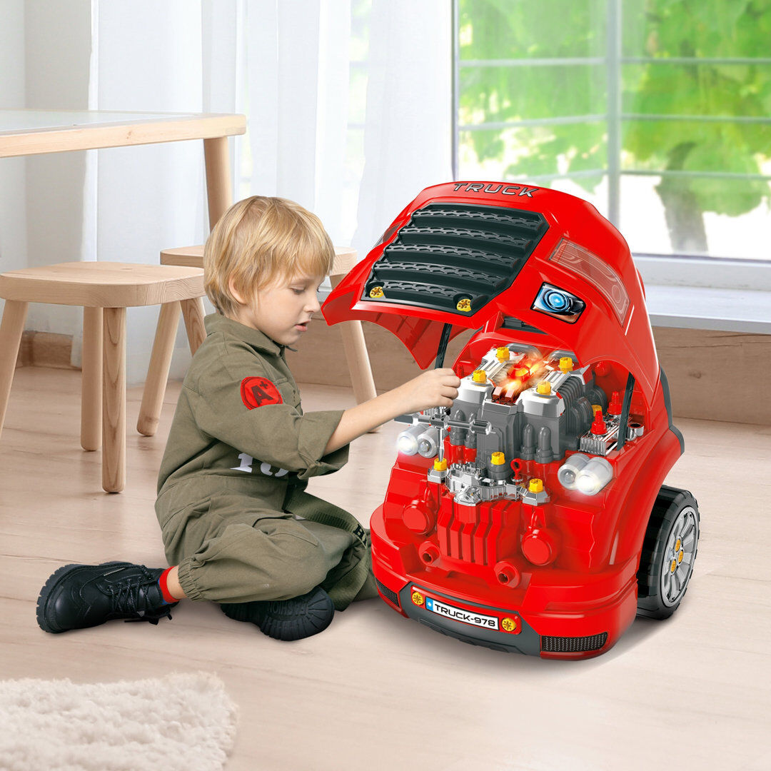Zoomie Kids Gisele Kids Truck Engine Toy Set Toddler Car Service Station Playset Red Red