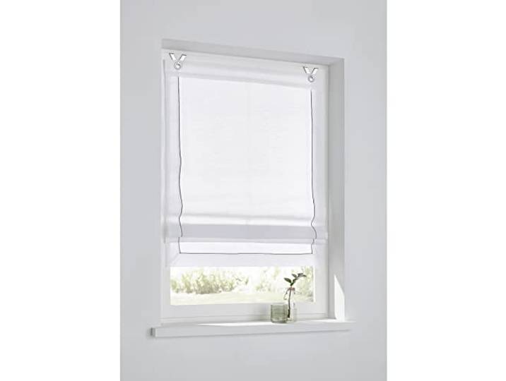 Store Bateau Bente Blanc Modern\, Volant décoratif\, avec oeilets et Crochets\, sans perçage\, Blanc 45 x 140 cm