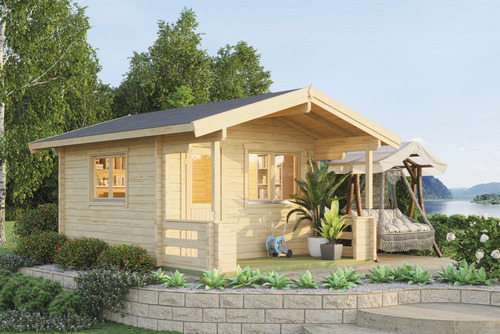 Gartenhaus Outdoor Life Jari inkl. Terrasse, Fußboden 460 x 560 cm natur