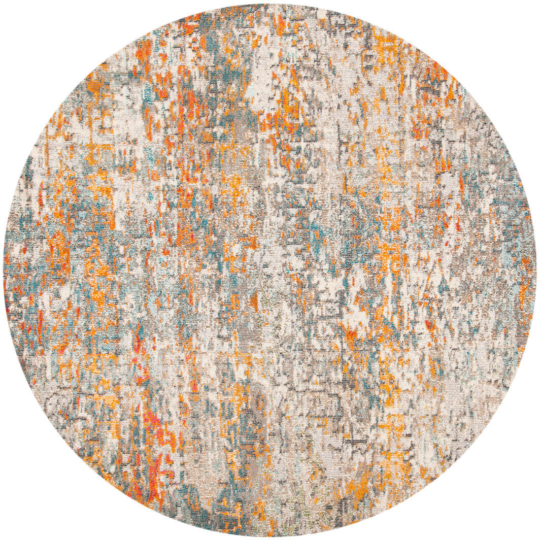 Rio Follett Abstract Area Rug Navy Round 122cm