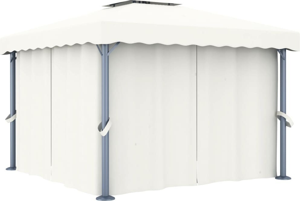 The Living Store Pavillon mit Vorhang 3x3 m Cremeweiß Aluminium