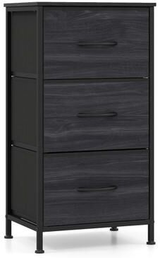 Costway Dresser Nightstand with Roomy Fabric Drawers for Bedroom Storage Cabinet with Metal Frame-Black