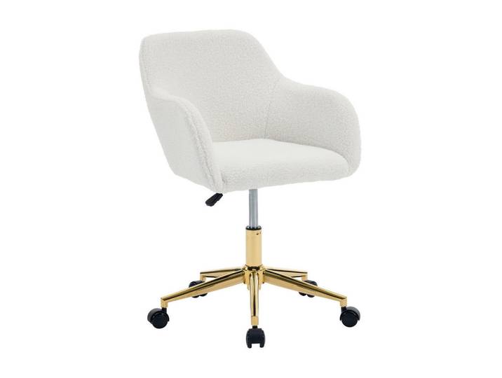 Okwish Drehstuhl 58/58/86 cm ivory aus Lammfell-Optik mit 360° Drehung, Creme, 58x86x58 cm, Büromöbel, Bürostühle, Drehstühle