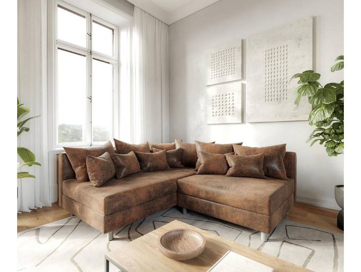 DELIFE Ecksofa Clovis, Braun Antik Optik Ottomane Links Ecksofa modular