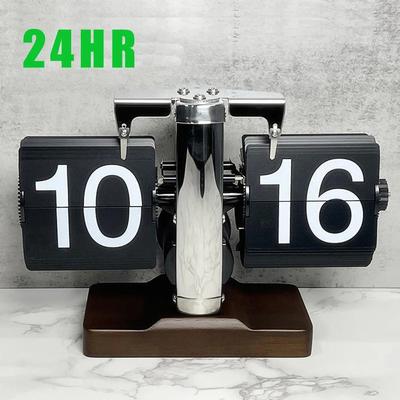 Uplift Picks Retro Automatic Flip Table Clock With Large Number Display black Wooden (24h)