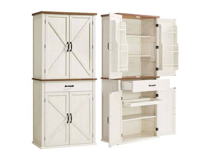 Buffet haut - HELLOSHOP26 - Meuble de rangement - Blanc rustique - 40 x 80 x 178 6 cm - Style campagne